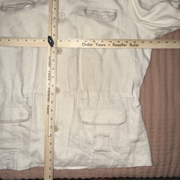 100% Linen Safari Shirt/jacket Utility Coastal Drawstring Waist Roll Tab L EUC - Picture 9 of 13